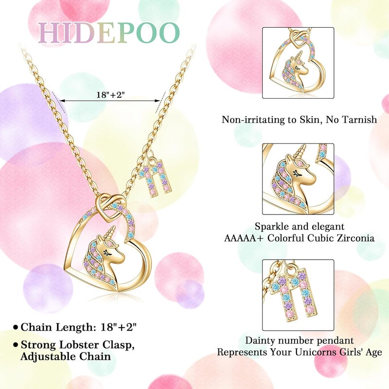 Hidepoo Birthday Unicorns Gifts for Girls - Unicorn Necklace Birthday Gift for 3-16 Year Old Girl Colorful CZ Heart Pendant Unicorn Necklace for Girls Gifts Jewelry - Image 5